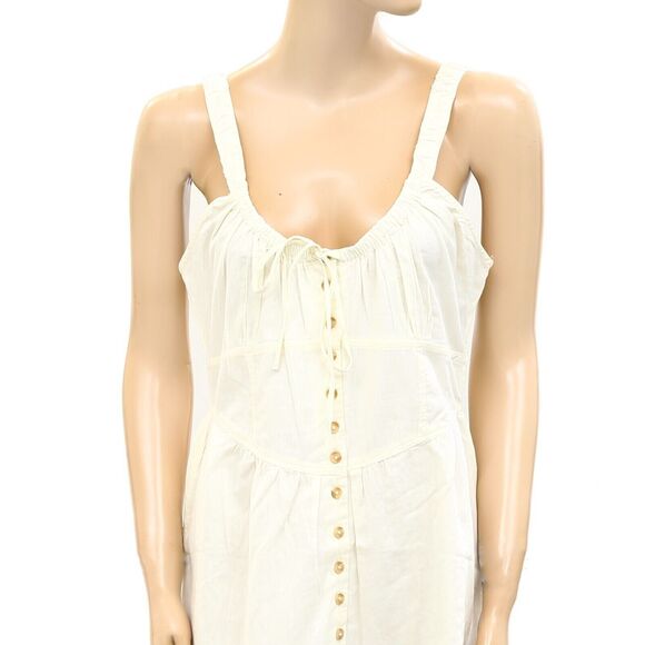 Urban Outfitters Azelia Button-Down Tunic Mini Dress Smocked Sleeveless S 255500 - Picture 5 of 8